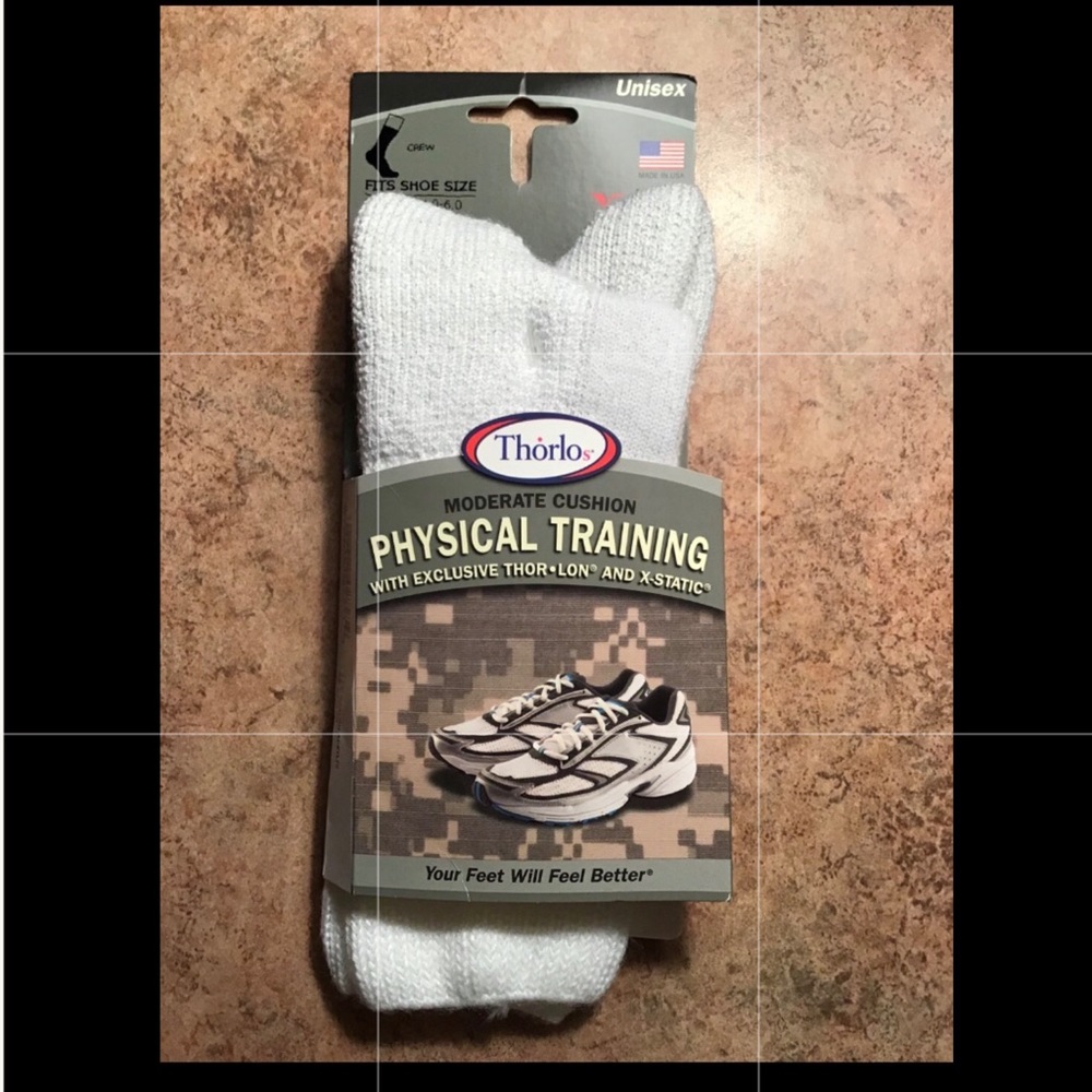 1pr Thorlos Training Crew Socks White Unisex Small